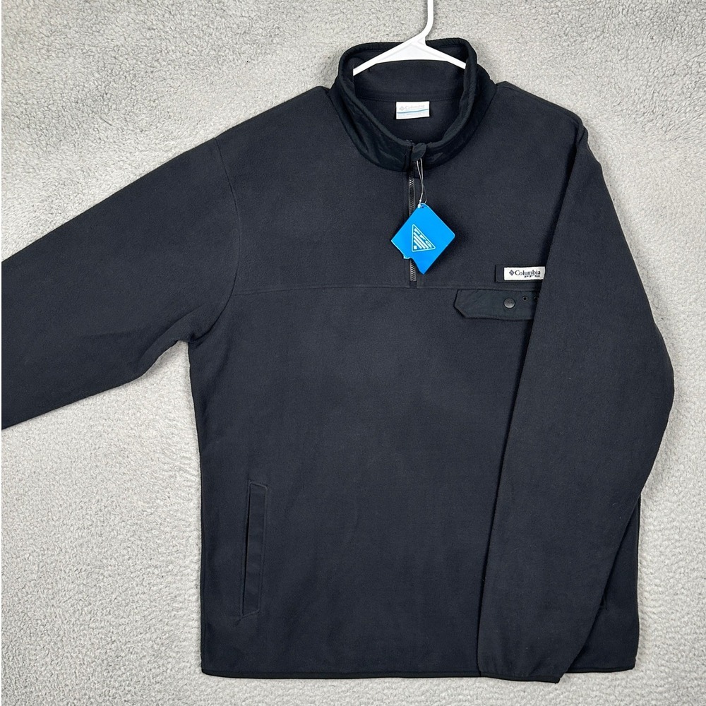 NEW Columbia PFG Sweater Mens Large Black Fleece Performance Fishing Quarter Zip